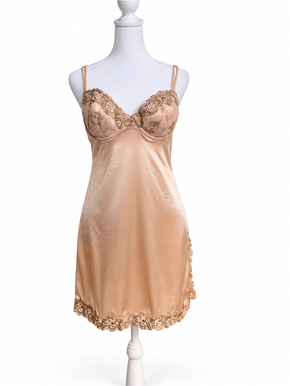VTG Y2K Victoria’s Secret Satin Lace Chemise Slip Dress Lingerie 36B Champagne